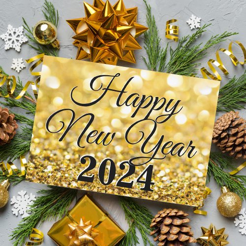 Chic Gold Happy New Year 2024 Company Holiday Card