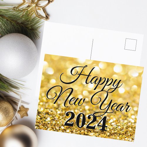 Chic Gold Happy New Year 2024 Company Holiday Postcard
