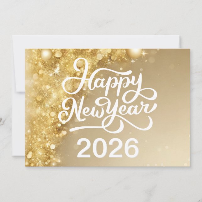 Chic Gold Happy New Year 2026 Company  Holiday Card (Front)