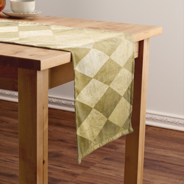 Chic Gold Harlequin Diamond Pattern Short Table Runner (In Situ)
