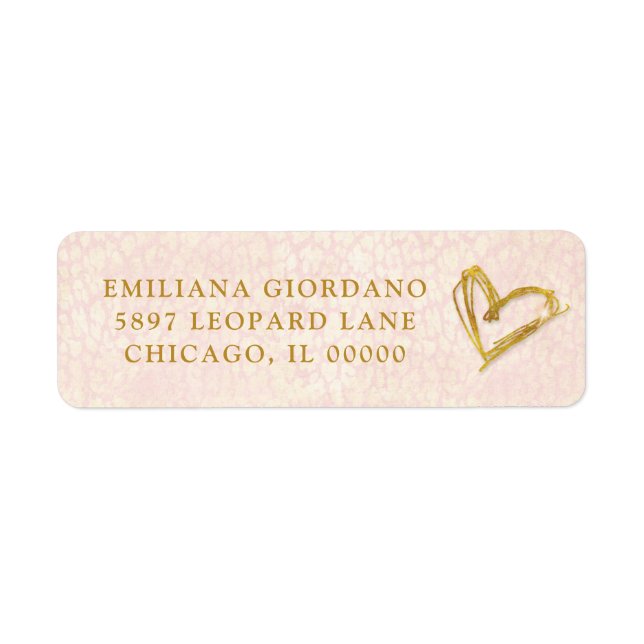 Chic Gold Heart & Blush Pink Pattern Label (Front)