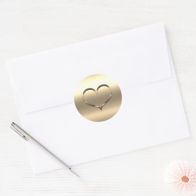 Chic Gold Heart Classic Round Sticker (Envelope)