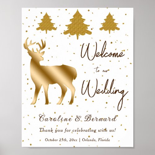 Chic Gold Heart  Gold Glitter Deer Welcome Sign