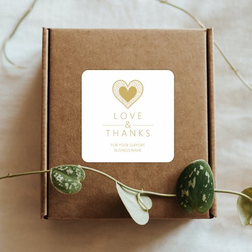 Chic Gold Heart Lace Effect Love  Thanks Support Square Sticker