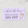 Chic gold heart script lavender share the love referral card