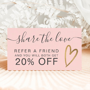 Chic gold heart script pink share the love referral card