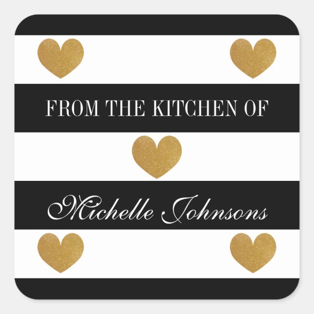 Chic gold heart striped From the kichen of sticker (Front)
