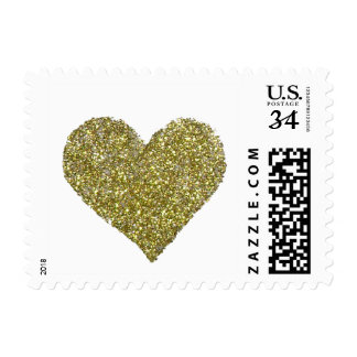 chic gold heart, wedding love postage