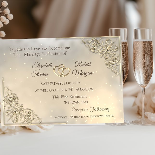 Chic Gold Hearts Wedding & Registry Invitation (Creator Uploaded)