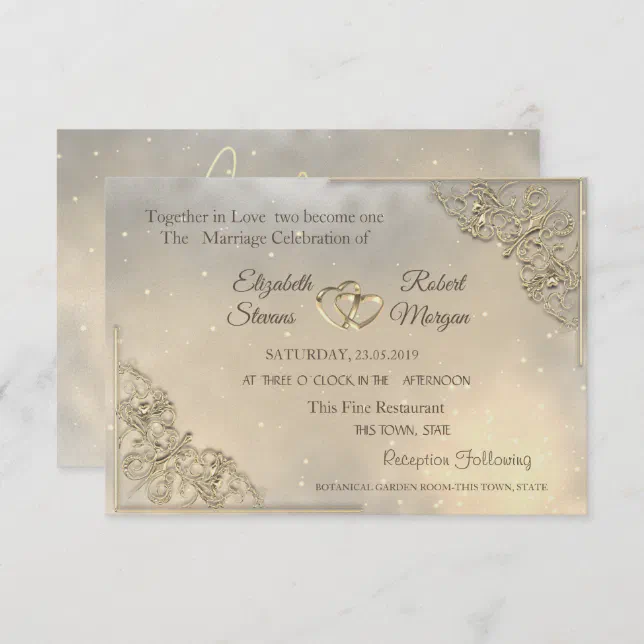 Chic Gold Hearts Wedding & Registry Invitation 