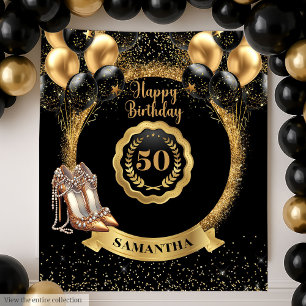 Chic Gold High Heels 50th Birthday Backdrop