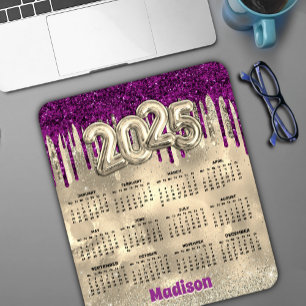 Chic gold hot pink drips monogram 2025 calendar  mouse pad