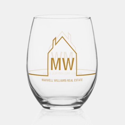 Chic Gold House Real Estate Company Realtor Gift Stemless Wine Glass