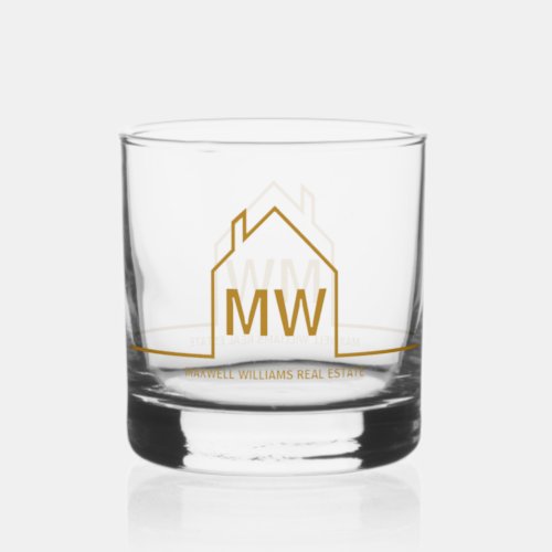 Chic Gold House Real Estate Company Realtor Gift Whiskey Glass