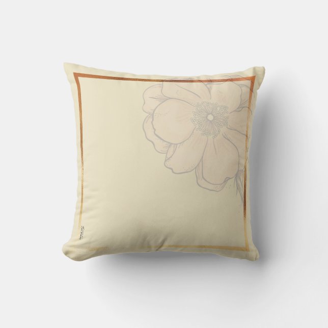 Chic Gold Ivory  Abstract Floral Frame Throw Pillow (Front)