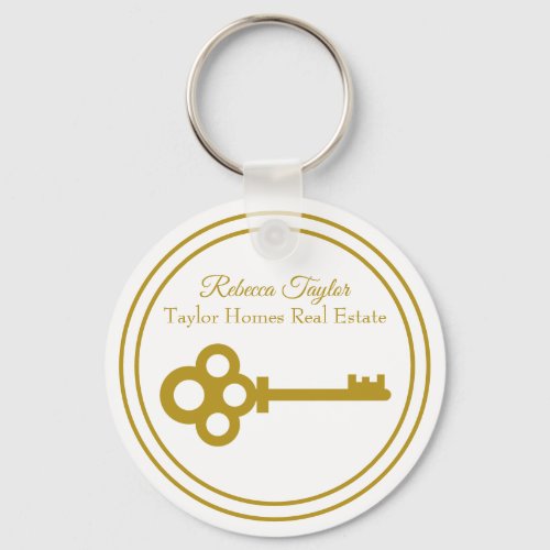 Chic Gold Key Real Estate Company Custom Realtor Keychain