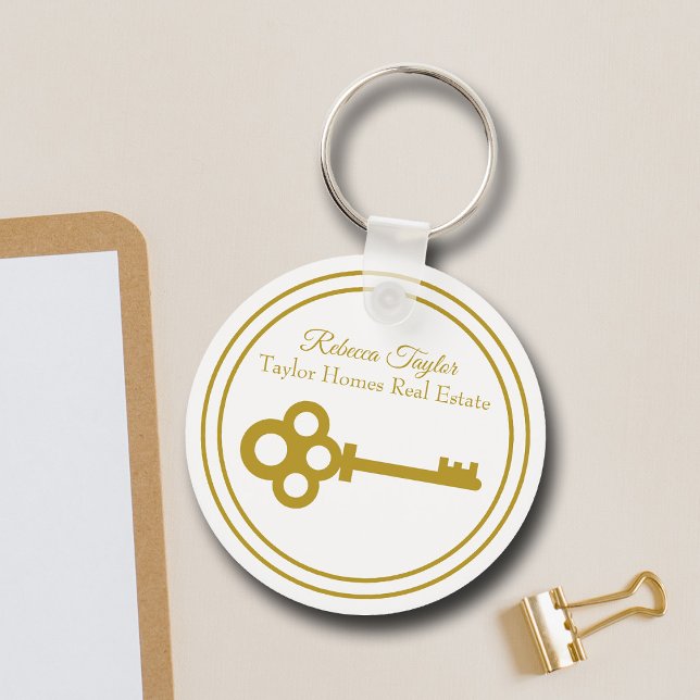 Chic Gold Key Real Estate Company Custom Realtor Keychain (Creator Uploaded)