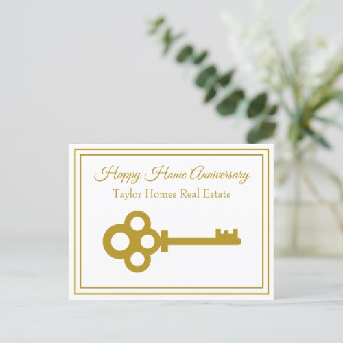 Chic Gold Key Real Estate Happy Home Anniversary Postcard
