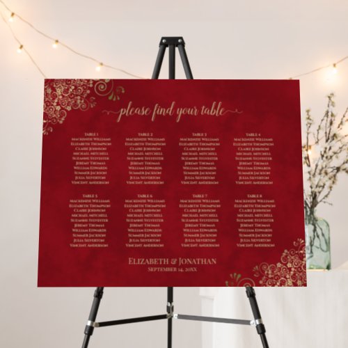 Chic Gold Lace 8 Table Crimson Red Seating Chart Foam Board