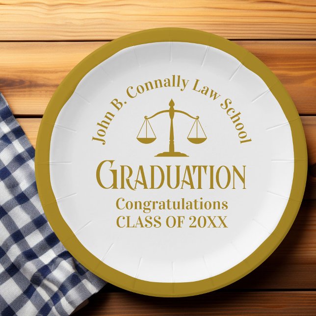 Chic Gold Law School Custom Graduation Party Paper Plates (Creator Uploaded)