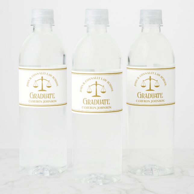 Chic Gold Law School Custom Graduation Party Water Bottle Label (Bottles)
