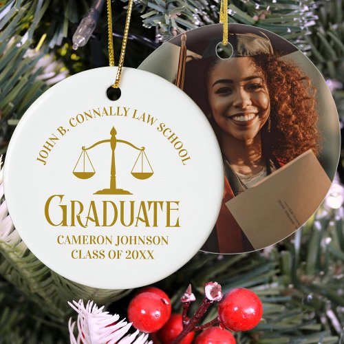 Chic Gold Law School Graduation Christmas Ceramic Ornament