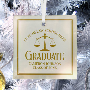 Chic Gold Law School Graduation Custom Christmas Glass Ornament