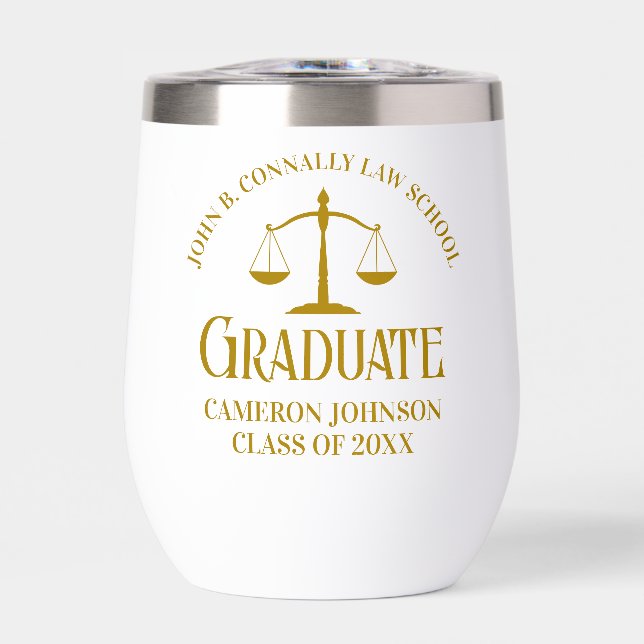 Chic Gold Law School Graduation Keepsake Thermal Wine Tumbler (Front)