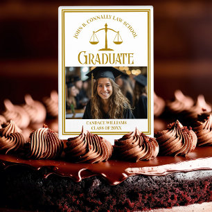 Chic Gold Law School Graduation Photo Cake Topper