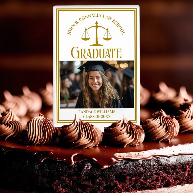 Chic Gold Law School Graduation Photo Cake Topper (Creator Uploaded)