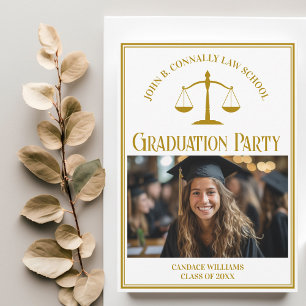Chic Gold Law School Graduation Photo Party Invitation