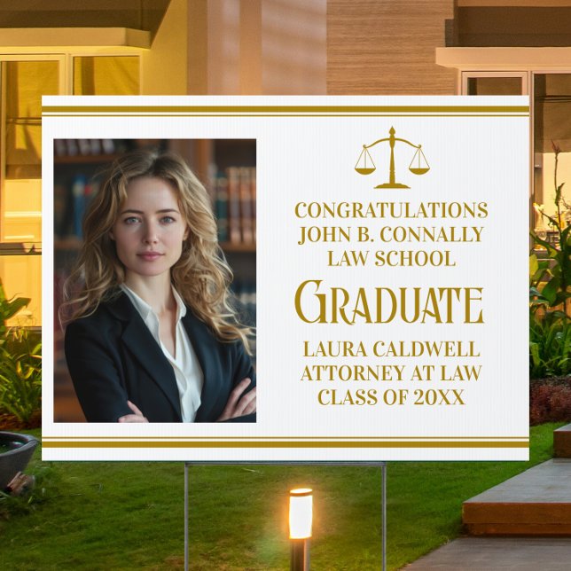 Chic Gold Law School Graduation Photo Yard Sign (Creator Uploaded)