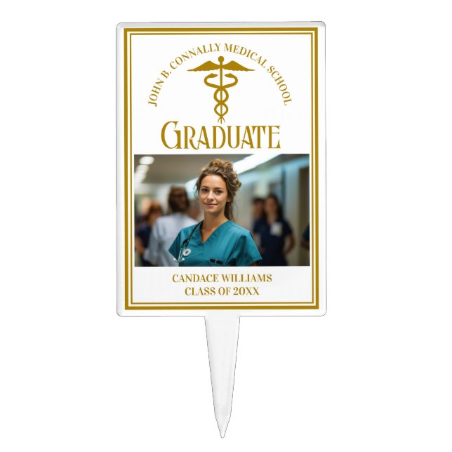 Chic Gold Law School Photo Graduation Party Cake Topper (Front)