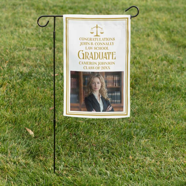 Chic Gold Law School Photo Graduation Party Garden Flag (In SItu)