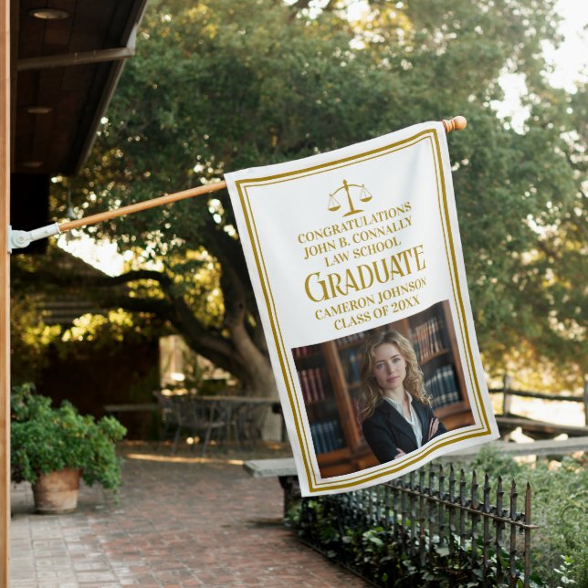 Chic Gold Law School Photo Graduation Party House Flag (In SItu)