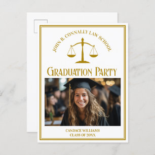 Chic Gold Law School Photo Graduation Party Invitation Postcard