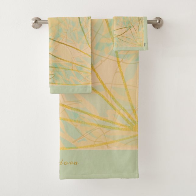 Chic Gold Leaf Aqua Pink Bath Towel Set (Insitu)