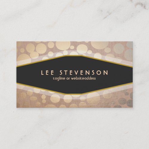 Chic Gold Leaf Circles Beige Linen Look Fashion Business Card Template