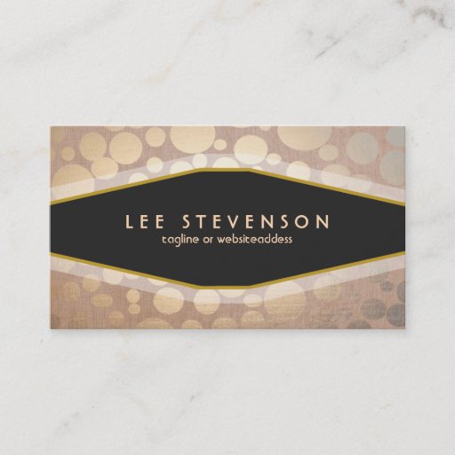 Customizable Chic Gold Leaf Circles Beige Linen Look Fashion Business Card Template