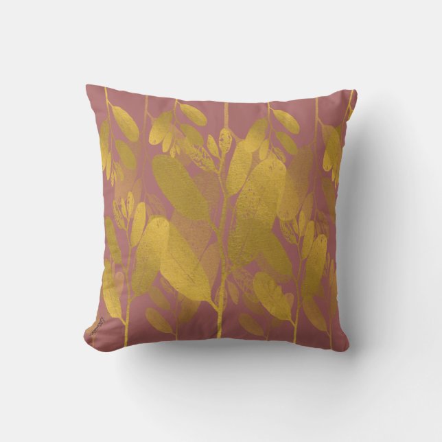 Chic Gold Leaf Purple Classic Background Throw Pillow (Front)