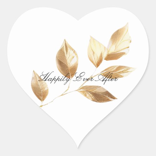 Chic Gold Leaves Wedding Heart Sticker