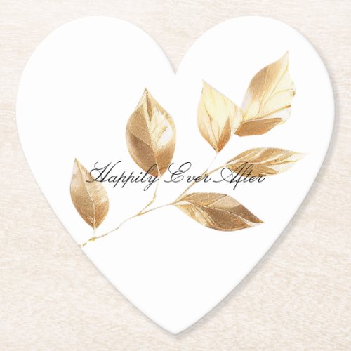 Chic Gold Leaves Wedding Paper Coaster