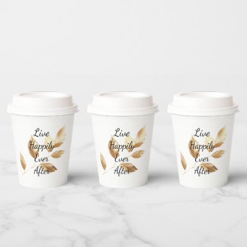 Chic Gold Leaves Wedding Paper Cups