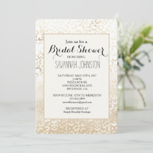 Chic Gold Leopard Khaki Cream Beige Bridal Shower Invitation