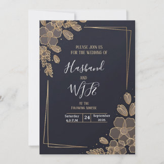 Chic Gold Line Art Flowers  Invitation