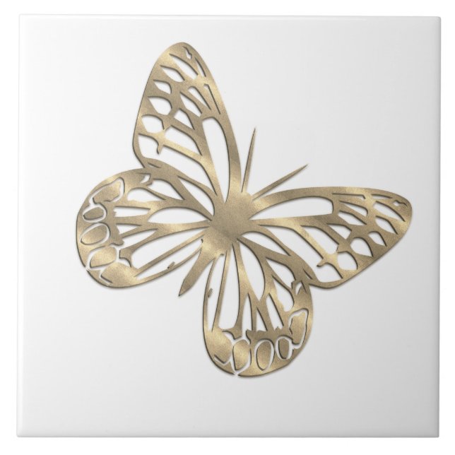 Chic Gold Look Butterfly Ceramic Tile (Front)