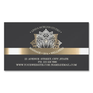 Chic Gold Lotus Flower Gray Business Card Magnet