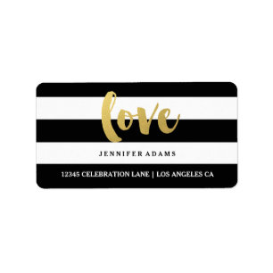 Chic Gold LOVE Black Stripe Address Labels