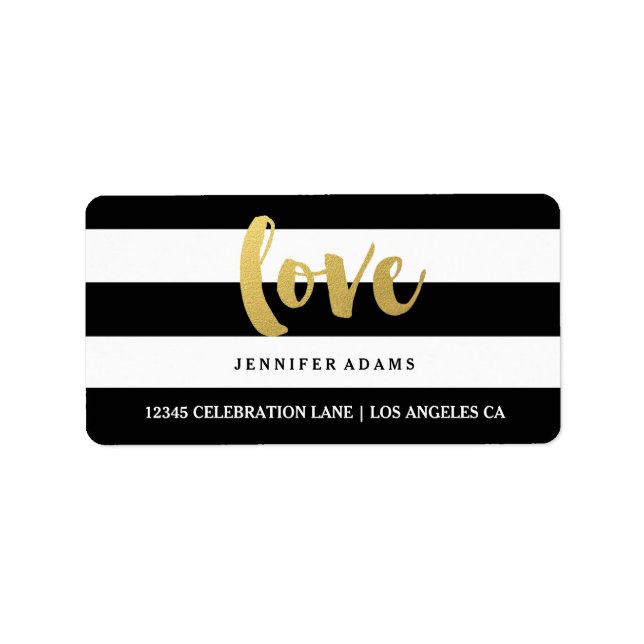 Chic Gold LOVE | Black Stripe Address Labels (Front)
