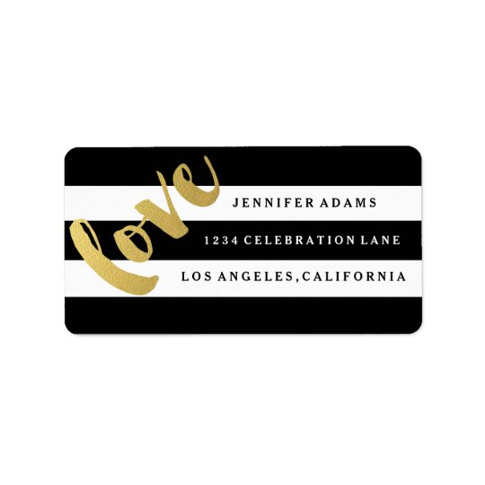Chic Gold LOVE Black Stripe Address Labels